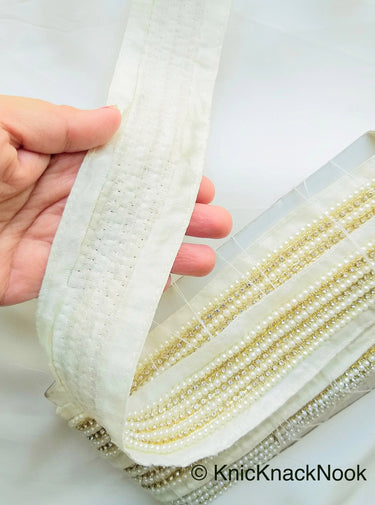 Off White And Gold, Superior Quality Rhinestone And Pearl Trim, Wedding Trim